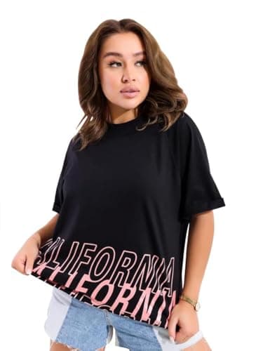 BEBO Women's 1/2 Sleeve Printed T-Shirt 22145_Black_XL_24 Black XL