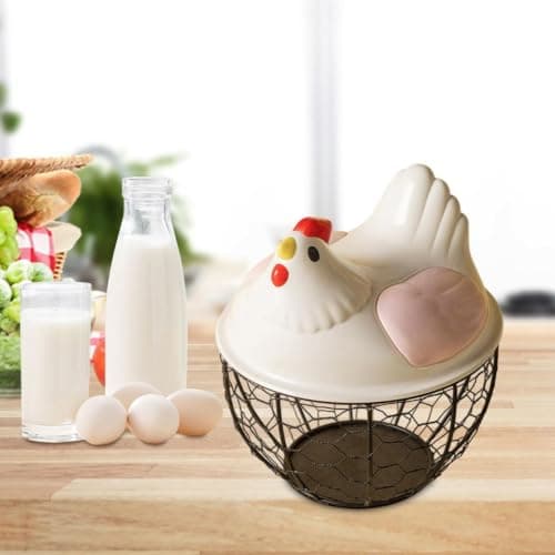 Metal Chicken Egg Basket with Plastic Lid Modern Vegetable Fruit Organizer Large