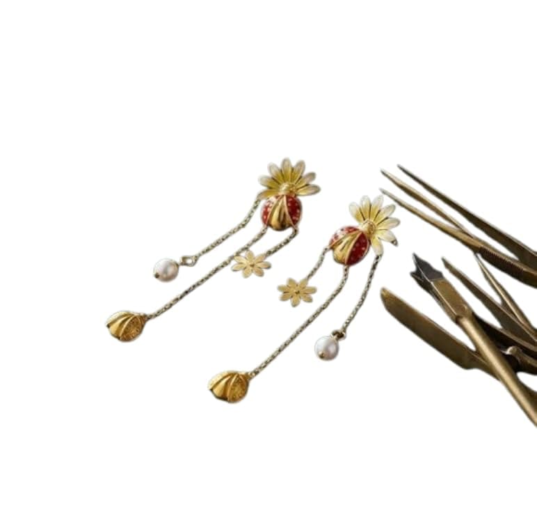 Ladybug Stainless Steel Earrings with Pearl Accents Elegant Jewelry Stud Set
