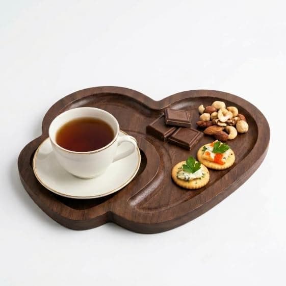 ORDEF 2 Heart Design Waterproof Thai Wood Breakfast Serving Tray | 2 Person, Waterproof Wood, Romantic Design, Home & Groomy, Breakfast Tray