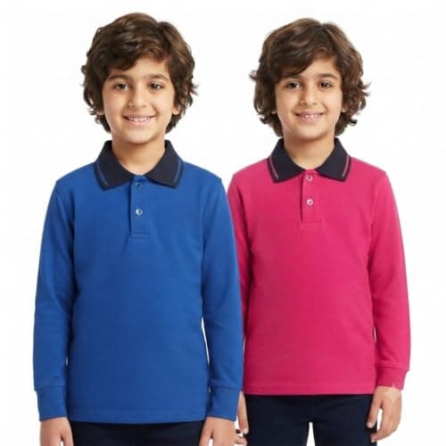 Red Circle Bundle of 2 long Sleeve Polo T-Shirt Kids royal blue-Fuchsia- 6 Outerwear