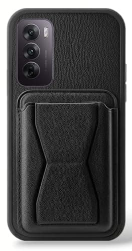 Oppo Reno 12 Pro 5G Case with Card Holder & Kickstand – Luxury PU Leather Shockproof Cover, Slim Anti-Scratch Protective Phone Case for Oppo Reno 12 Pro 5G (Black) Cellular phone case