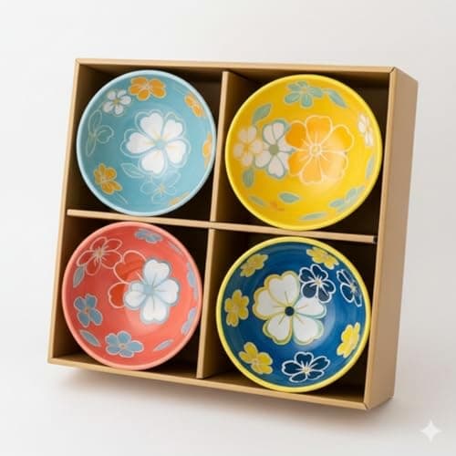 Home Care TT-565A 4-Piece Ceramic Bowl Set with Patterns, Pack of 1, Dining Dishware bowl