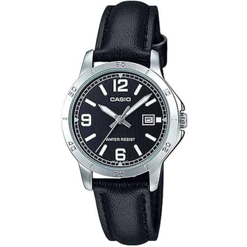 Casio womens quartz dress watch, analog and leather- ltp-v004l-1budf, black