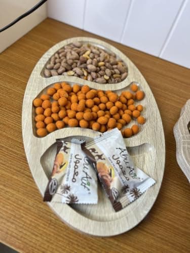 Generic Serving tray for snacks, Oval shape Water-resistant treated Thai wood Dimensions: 38 x 22 .cm .soh