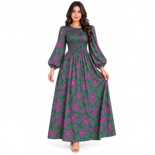 Women Fashion Print Long Beach Dress - Long Sleeve Loose Fit Comfortable Summer Beach Dress