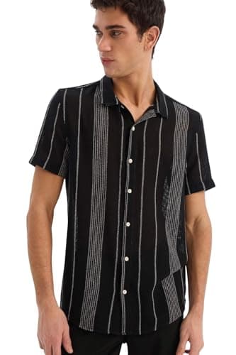 DeFacto Mens Casual Regular Fit Polo Neck Short Sleeve Woven Top Short Sleeve Shirt Short (pack of 1)