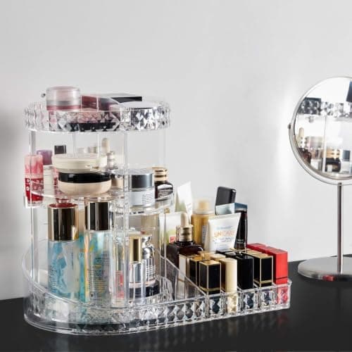 Generic Rotating Makeup Organiser and Holder Set, 2-Piece, Clear, .go Caddy