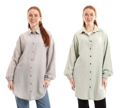Red Circle Womens Bundle of 2 Oversized Patterned Button Down Blouse Bundle of 2 Oversized Patterned Button Down Blouse Outerwear