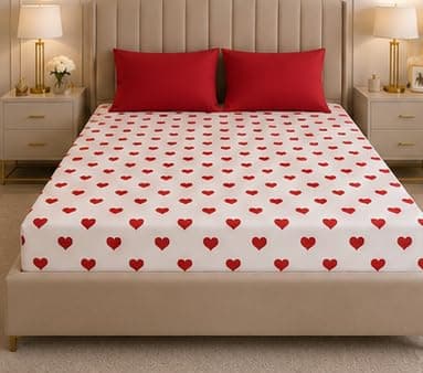 QBED Cotton Printed Fitted Bed Sheet with 2 Pillowcase, Full Elasticized, Soft and Comfortable, Multiple Models and Sizes (B14, 180 * 200 * 30cm)