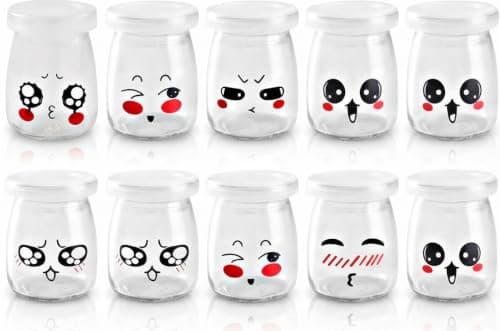 Set of 10 Glass Yogurt Jars with Airtight Silicone Lids 100ml Small Dessert Pudding Containers for Homemade Yogurt Jelly and Panna Cotta Storage