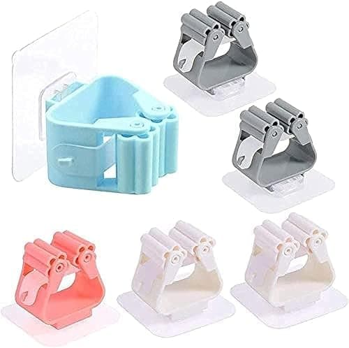 6Pc Mop Rack Bathroom Accessories Wall Mounted Shelf Organizer Hook Broom Holder Hanger Behind Doors/On Walls Kitchen Storage Tool