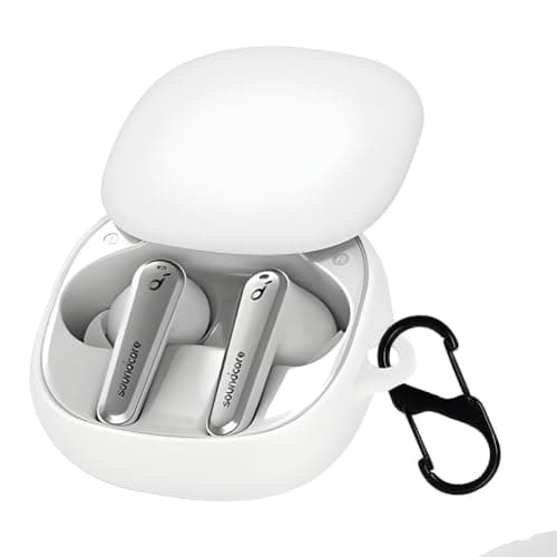 Silicone Case Cover (Compatible with Anker Soundcore Liberty Air 2 Pro) Earbuds, Soft Silicone Protective Case Cover, Shockproof Sleeve with Carabiner (White) Portable electronic device cover