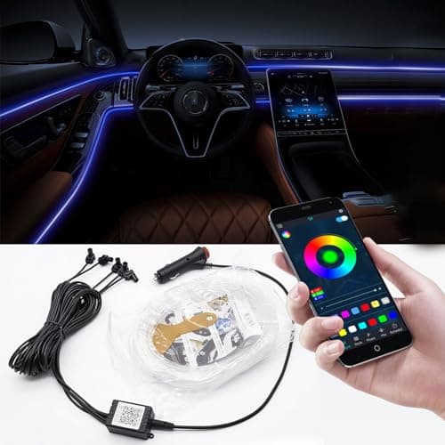 Wemart Upgraded Car LED Light Bar, Multicolor RGB Car Interior Light, 16 Million Color Ribbon Fiber Optic, Ambient Lighting Kit, Mobile APP Control, Fits All Cars (4 in 1 <6m>) Vehicle accent light