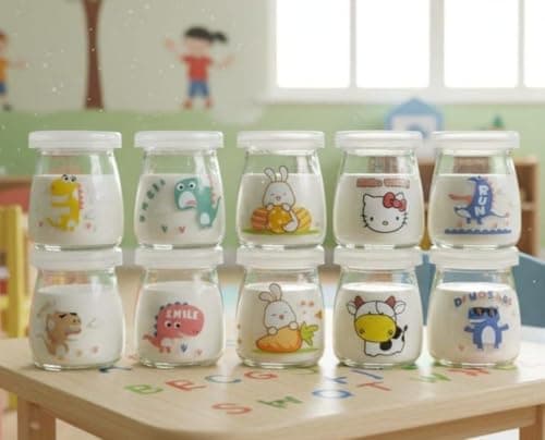 10-Piece Glass Cup Set with Airtight Lids 100ml Yogurt Jars Pudding Containers for Jam Jelly Honey Storage with Assorted Decorative Pattern Designs