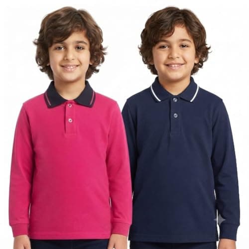 Red Circle Bundle of 2 long Sleeve Polo T-Shirt Kids Fuchsia-navy 16