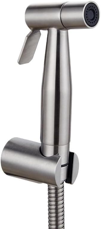 High Pressure Hand Toilet Bidet Set – Water Sprayer for Personal Hygiene and Bathroom Cleaning – with Flexible Hose and Suction Base (Stainless Steel Shattaf - Silver) Faucet