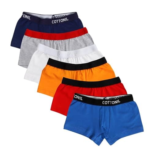 Cottonil Pack of 6 Cotton Plain Boxer Underwear for Boys Underpants