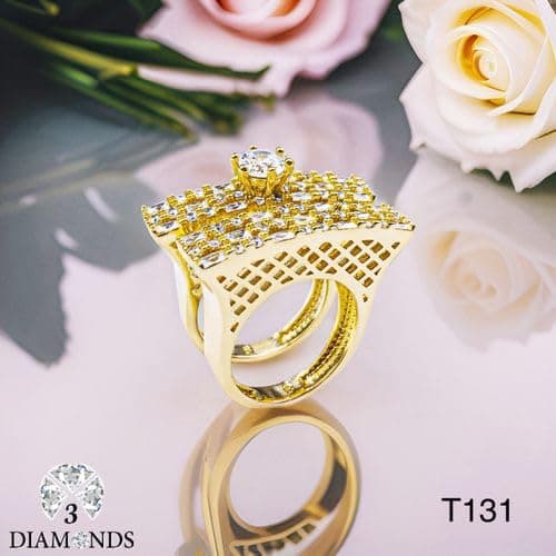 3 Diamonds 292474661779397 Elegant Women's Twin Rings, High-Quality Gold-Plated, Zircon Stone-Gold