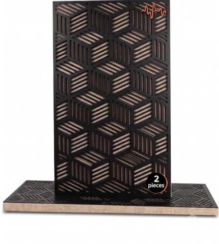 ACOUSTIC MOTION Acoustic Panels 5.5cm Thick 30X60 cm Fiberglass+Wood Sound Proof-Bass Trap,Sound Absorbing,Diffusion decorative Panels ISOHEX design for Studios,Home Theater Ceiling,Wall,Black Insulation