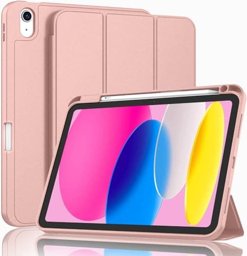 Slim Tablet Cover with Stylus Holder, Tri-fold Stand, Auto Sleep/Wake Function for ipad 10th generation 2022. (Rose Gold) Portable electronic device cover