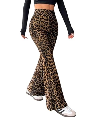 Romba Women's Leopard Print Style Loose Pants with Side Stripes, Perfect for Style and Comfort - High Waist Wide Leg Charleston Tiger Pants