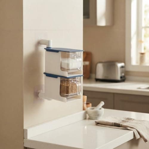 Wall-Mount Rotating 2-Tier Spice Organizer with Transparent Drawers