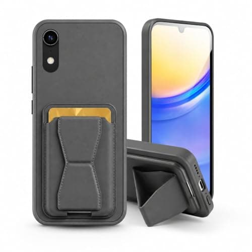 3M Store Leather Case Compatible for iPhone XR Shockproof Leather Back Card Storage & case built-in Stand PU leather for a stylish look, comfortable grip (Gray) Cellular phone case