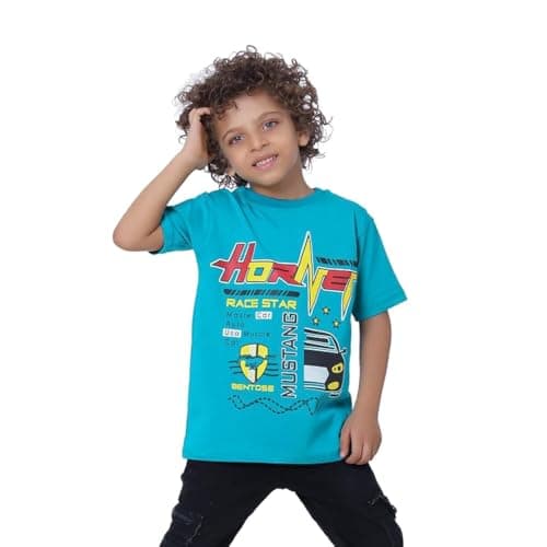BEBO Boys Printed Half Sleeve T-Shirt 10 Years Sky Blue - 12348_Cyan_10_24