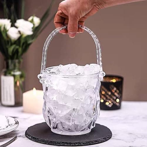 Circle M Clear Crystal Acrylic Ice Bucket with Handle: Portable for Champagne Beer Cooling – Transparent Home