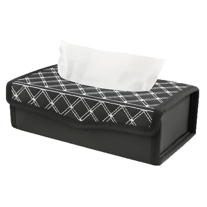 KaberTrade Tissue Box Organizer for Car, Home, Office PU Leather (Black Line White Code8699) - KaberTrade Facial tissue holder