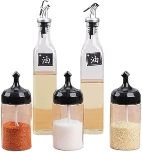 7-Piece Glass Kitchen Set Spice Jars with Spoons Oil Bottles and Funnel Food storage container