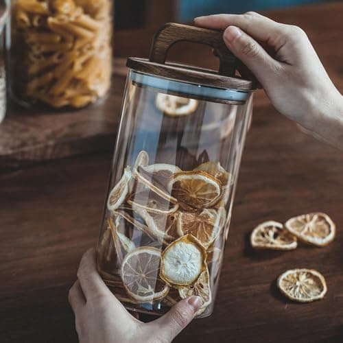 Generic Glass Storage Jar with Bamboo Lid, Ultra-Clear Glass Container for Legumes, 1400ml Capacity .Ar