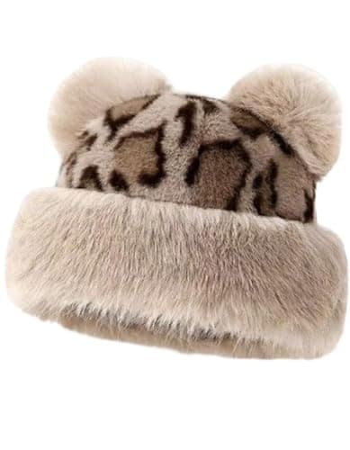 Mongolian-Style Winter Hat with Leopard Ears, Faux Fur Trim, Casual Polyester Cap