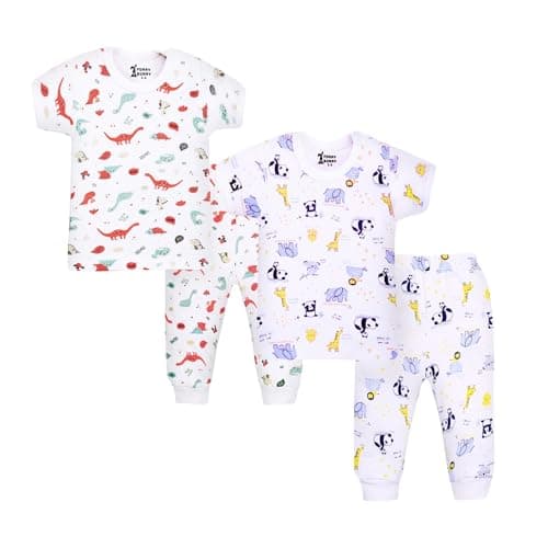 Funny Bunny Half Sleeve and Pants Baby Sleepwear Set, 2-Pack Cotton Pyjamas with White Prints Pajamas