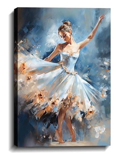 KPLUNDO Women Canvas Wall Art Ballet Girl Picture Dancer Painting Prints Blue Poster Vintage Artwork for Living Room Bedroom Office Home Wall Decor Ready to Hang(Art-5,20.00x30.00 inch)