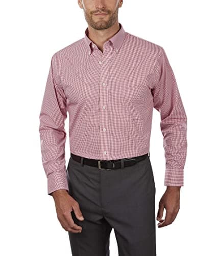 Van Heusen Men's Regular Fit Gingham Button Down Collar Dress Shirt, Red Henna, L