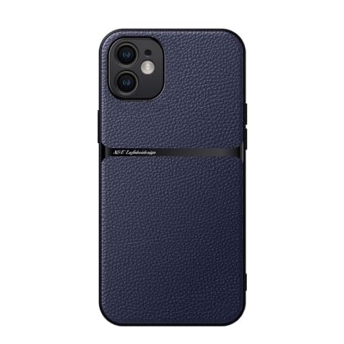 Case For(Compatible With iphone 12) Litchi Leather Magnetic Full Coverage Shockproof Pho Premium Leather TPU Silicone Hybrid Texture Is Non-Slip And Shockproof Phone Case Cover (Blue) Cellular phone case