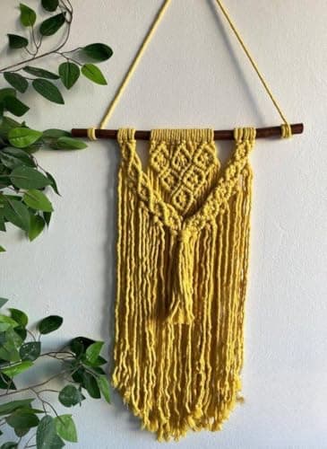 Handcrafted Macrame Wall Hanging, Natural Cotton,60 x 40 cm, Yellow