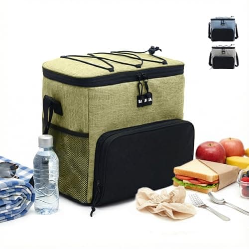 Insulated Lunch Bag Large Capacity Thermal Cooler Bag Double Lined Waterproof Food Carrier With Adjustable Shoulder Strap For Work School Travel Picnic Hot Cold Storage, BB-514 (Green, 15 L)