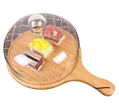 Generic Round Wooden Cake Stand with Acrylic Dome Cover, Pastry and Tart Storage, 30x14 cm, .sa