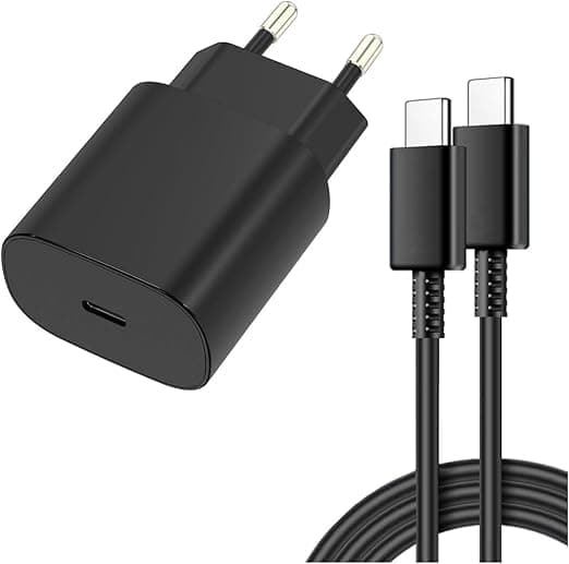 Super Fast Charging Adapter with USB-C to USB-C Cable for Smartphones ((25W) Certified with Type C to C Cable, Black))