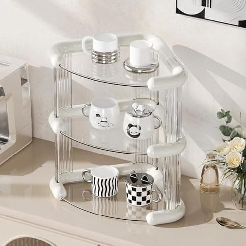 3-Tier Acrylic Stand Organizer for Coffee Mug Display and Station Decor Modern Makeup and Perfume Storage Rack for Kitchen Vanity and Office Desktop