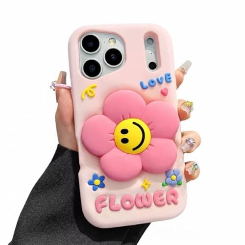 Ecosystem Premium Soft Silicone Case 3D Cartoon for iPhone 17 Pro Max & 18 Pro Max Shockproof Full Protection,Fun Aesthetic Cover, Cute Cartoon Women Girls Kids (Flower With Pop Socket) Cellular phone case
