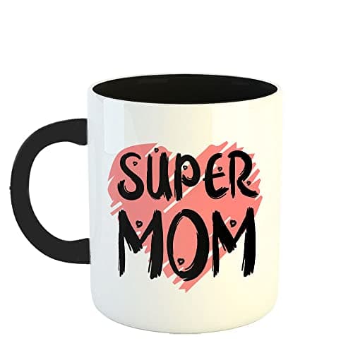 Happu - Printed Ceramic Coffee Mug, Mothers Day Gift for Mother, Super Mom, 325 ML(11Oz), 3997-BK Drinking cup