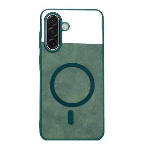 Compatible With Luxury Leather Back Case With Wireless Charging And Electroplated Shockproof Camera Frame For (Samsung A17). (Green)