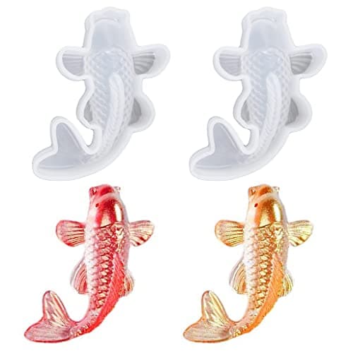 Weenkeey 2pcs Silicone Mould Purple Purple Goldfish Pendant Epoxy Mould 3D Goldfish Silicone Mould Animal Jewelry DIY Craft Casting Mold Jewelry Pendant Key Ring