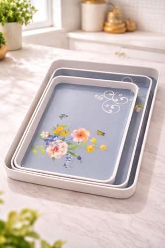 Generic 3-Piece Tray Set, 3 different sizes for all uses, Ideal for everyday serving and hosting guests, Suitable for serving food, desserts, and juices, .Ais