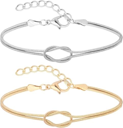 Julia Store 18K Gold Plated Stainless Steel Matching Couple Bracelets for Men Women Love Knot Bracelet Dainty Snake Chain Forever Infinity Bracelet Adjustable Friendship Bracelet Jewelry Gifts