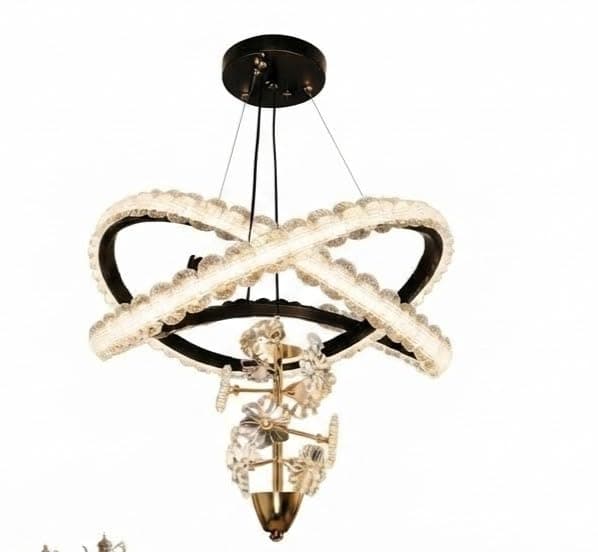 LED Interlocking Circles Chandelier with Crystal Glass Flowers Pendant – Ceiling Light | Balanced Lighting for Home and Office Light fixture